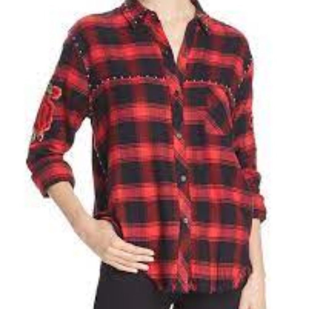 Rails plaid Teagan rose embroidered button up